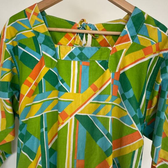 Vintage 60's Green Geometric Artist Smock / One Size / Retro Novelty Mod - Picture 7 of 8